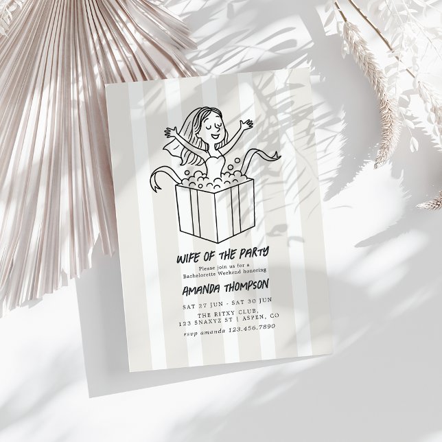 Convite Esposa da Festa Fim de Semana de Despedida de Solt (Chic Doodle Wife of the Party Bachelorette Weekend Invitation)