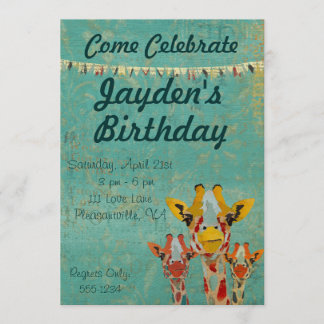 Convite espreitando do aniversário de três girafas