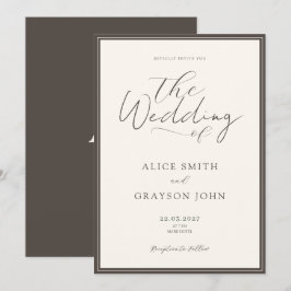 Convite Espresso Beige Script Classic Minimalist Wedding