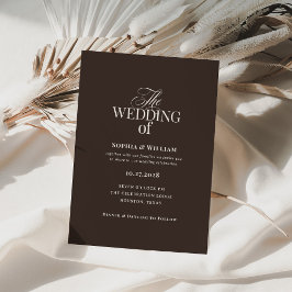 Convite Espresso Marrom Escuro Simples | Casamento Neutro
