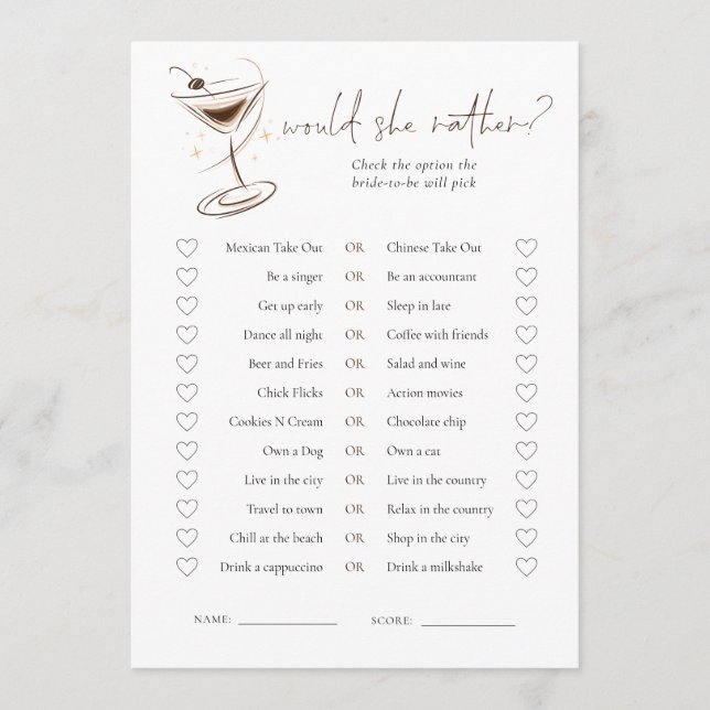 Convite Espresso Martini Doodle Bridal Shower Game (Frente)
