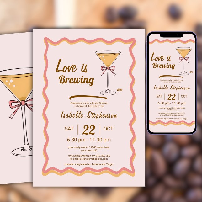 Convite Espresso Martini Modern Wavy Coffee Chá de Noiva  (Criador carregado)
