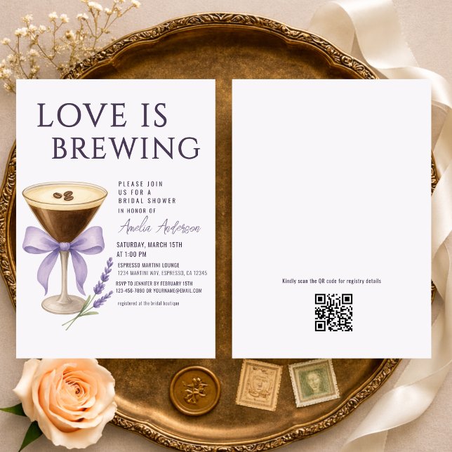 Convite Espresso Martini QR Code Registry Bridal Shower (Criador carregado)