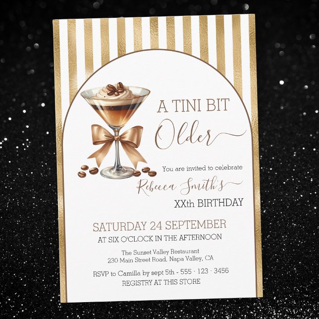 Convite Espresso martini 'Um tini bit mais Velha' aniversá (Criador carregado)