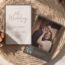 Convite Espresso Photo Back QR Classic Minimalist Wedding