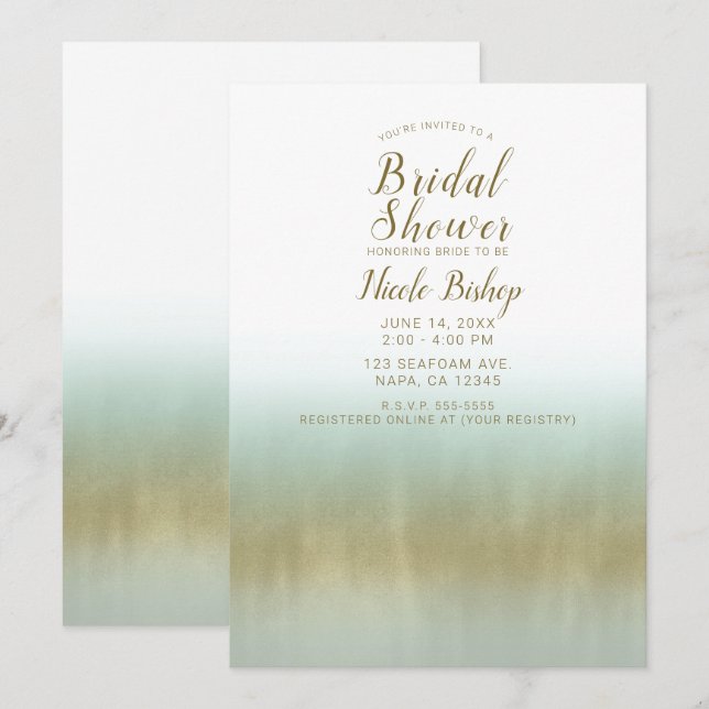 Convite Espuma do Mar Dourado Branco Bridal Shower Elegant (Frente/Verso)