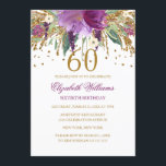 Convite Espumante Floral Ametist 60º Aniversário<br><div class="desc">Mais convites florais na loja Little Bayleigh! Utilizámos o trabalho de arte de: www.createthecut.com</div>