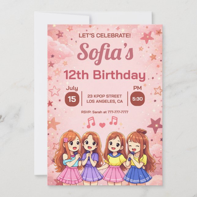 Convite Esquadrão de Melhores Amigos Anime de Aniversário (Frente)