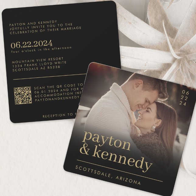 Convite Esquadrão Na moda simples elegante preto e chic Do (Criador carregado)