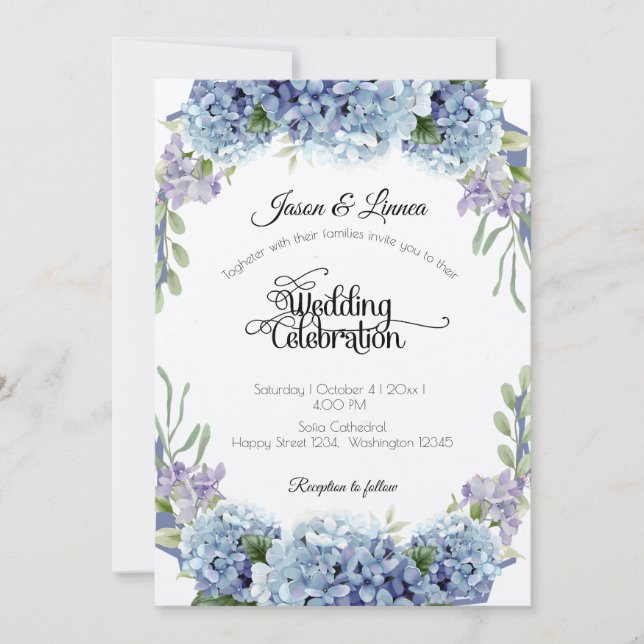 Convite Esqueça-Me-Não Flores Aquarela Elegante (Frente)