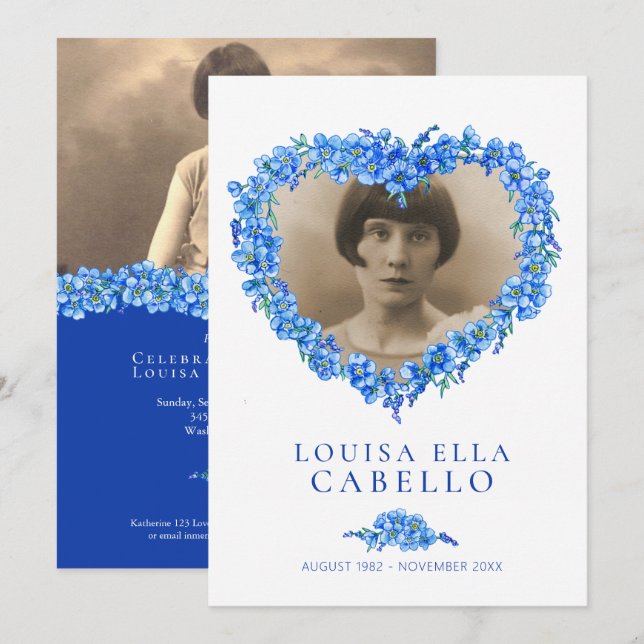 Convite Esqueçam-me-nots festejo funerário da vida azul (Frente/Verso)