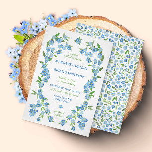 Convite Esquece-Me De Casamento De Aquarela Azul
