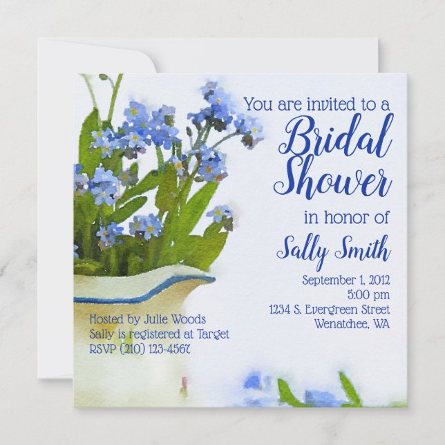 Convite Esquece-me de não Chá de panela de aquarela floral (Frente)