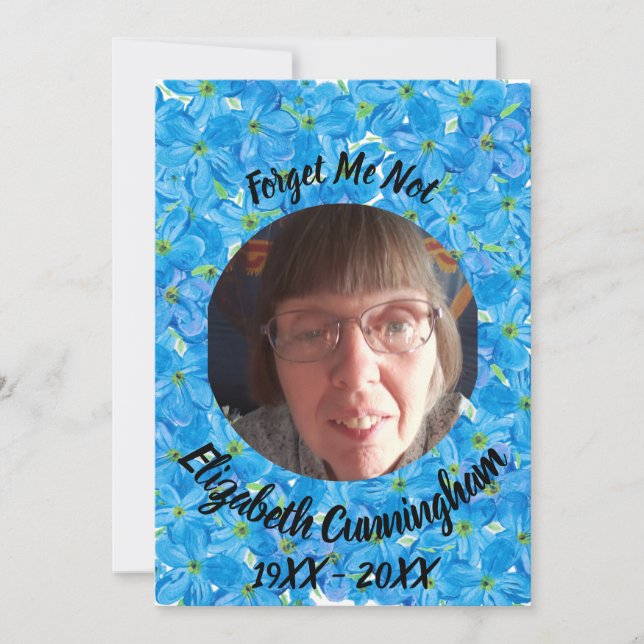 Convite Esquece-Me Não Poem Blue Floral Foto Memorial Card (Frente)