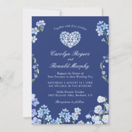 Convite Esquece-me Nots Heart Royal Blue Floral Wedding