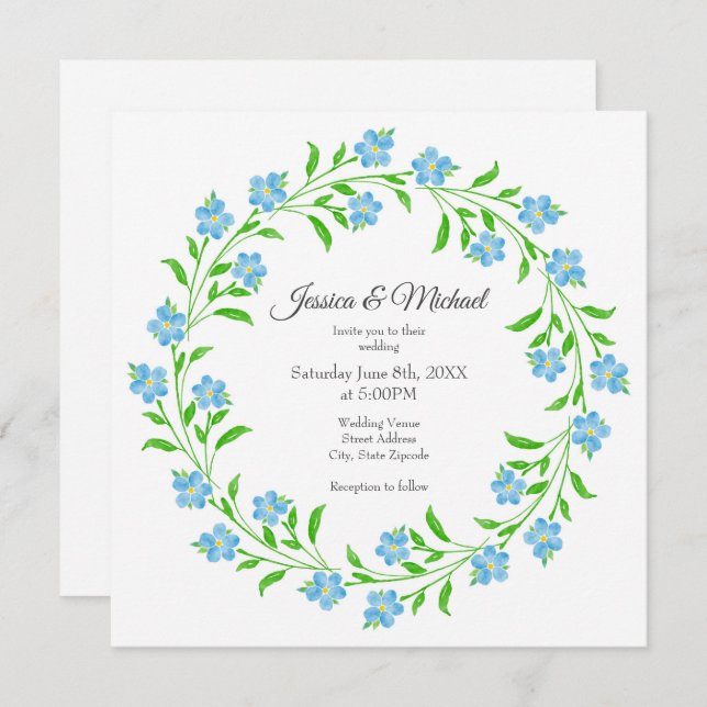 Convite Esquece-me Nots Watercolor Floral (Frente/Verso)