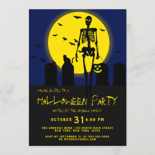 Convite Esqueleto Assustador Gatos Bats Cena de Gravidez H