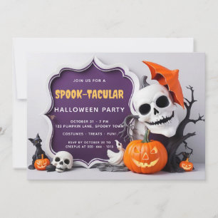 Convite Esqueleto Bonito e Festa de Halloween de Pumpkins
