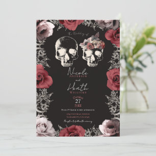 Convite Esqueleto Caveira Rosa Poeira Rosa Gótico Casament