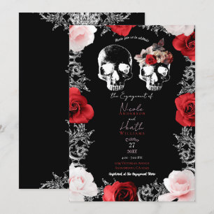 Convite Esqueleto Caveira Rosas Vermelhas e Rosas Gótico N
