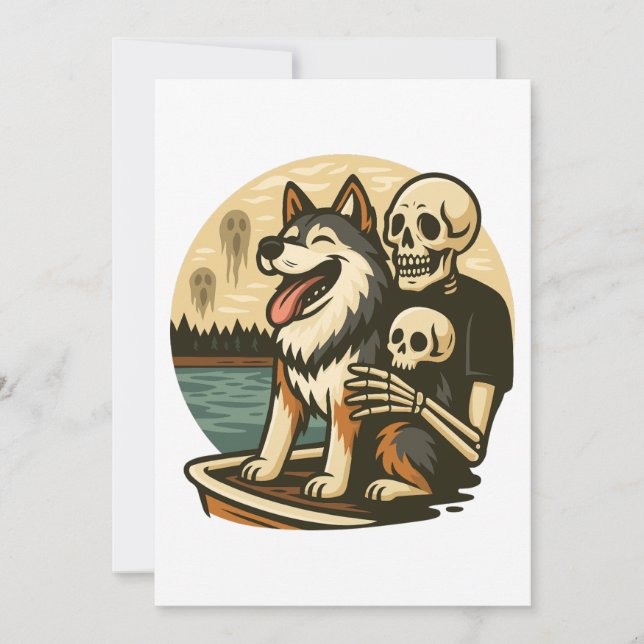 Convite Esqueleto com Cachorro no Lago Assombrado Arte de  (Frente)