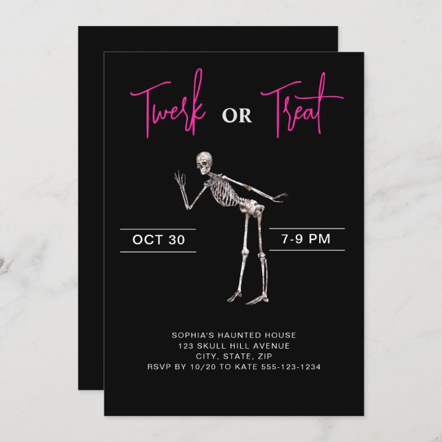Convite Esqueleto Dançante Meninas Adultas Festa de Hallow (Frente/Verso)