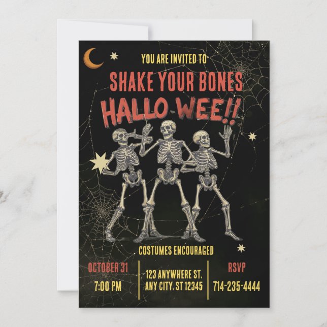 Convite Esqueleto Dançante Vintage Halloween (Frente)