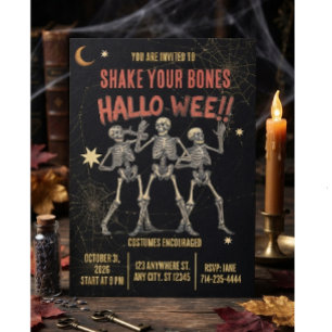 Convite Esqueleto Dançante Vintage Halloween