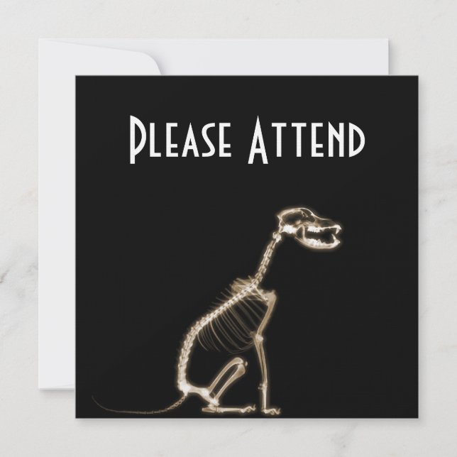 CONVITE ESQUELETO DE CÃO DE BOMBA DE RAIO X - SEPIA (Frente)