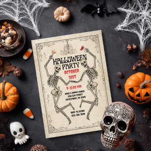 Convite Esqueleto de Dança Vintage Elegante Halloween Góti