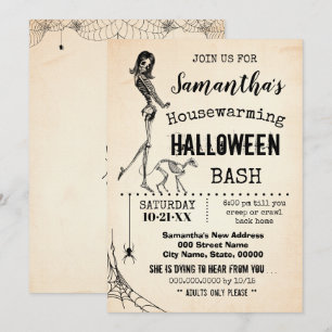 Convite Esqueleto de gatos e festas de Halloween