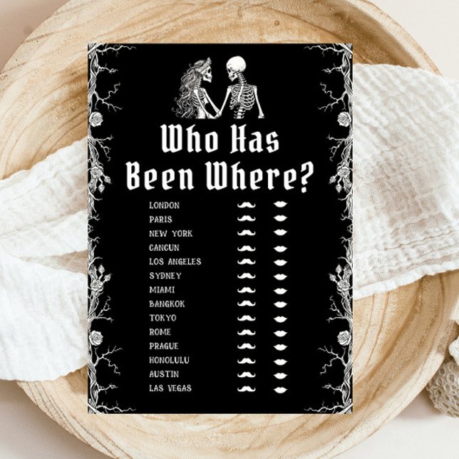 Convite Esqueleto De Halloween Gótico Que Tem Estado Onde  (Gothic Halloween Skeleton Who Has Been Where Game)