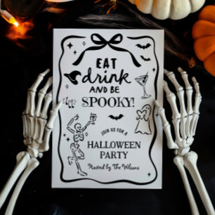 Convite Esqueleto Desenhado à Mão Espantoso Halloween
