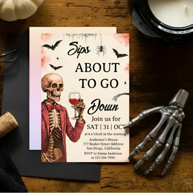 Convite Esqueleto do Halloween "Sips About to Go Down" (Criador carregado)