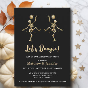 Convite Esqueleto Dourado Dançando Disco Festa de Hallowee