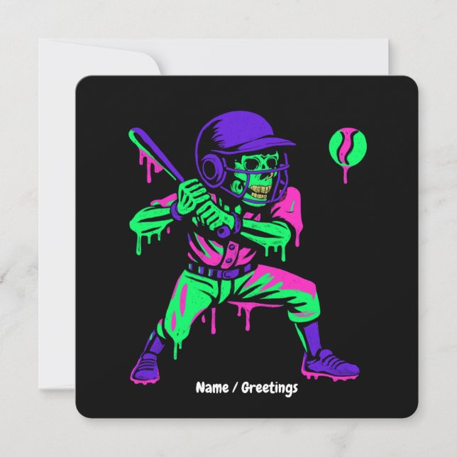 Convite Esqueleto Engraçado Batendo Sorvete Derrubando Bas (Frente)