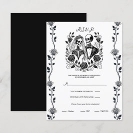 Convite Esqueleto Flor de Rosa Trepadeira Preto Branco RSV