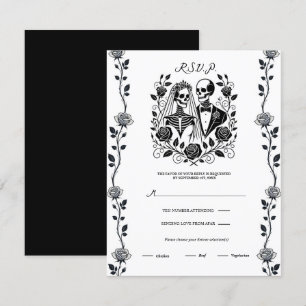 Convite Esqueleto Flor de Rosa Trepadeira Preto Branco RSV