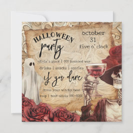 Convite Esqueleto Gótico e Halloween Vitoriano Fantasma