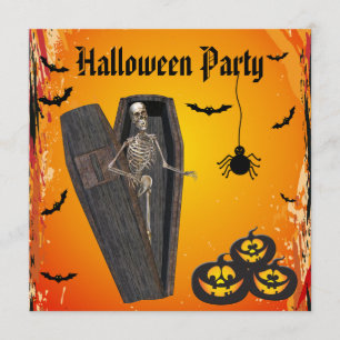 Convite Esqueleto no partido do Dia das Bruxas do caixão &