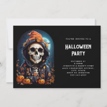 Esqueleto Sinistro & Abóboras de Halloween Outono