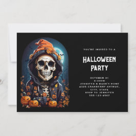 Convite Esqueleto Sinistro & Abóboras de Halloween Outono