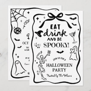 Convite Esqueleto Whimsical Desenhado Mão Estranho Hallowe