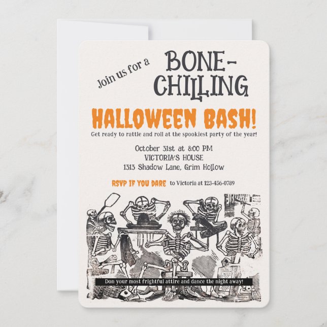 Convite Esqueletos Antigos e Assustadores Festa de Hallowe (Frente)