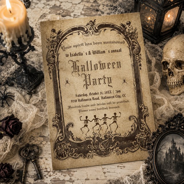 Convite Esqueletos Vitorianos Antigos Halloween Gótico (Criador carregado)