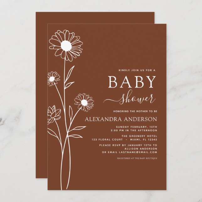 Convite Esquema Botânico Mínimo do chá de fraldas (Frente/Verso)