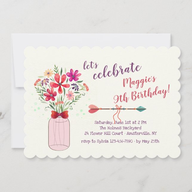 Convite Esquema de Flores Selvagens (Frente)