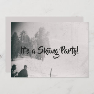 Convite Esqui Ski Slope Party Retro Snow Mountain