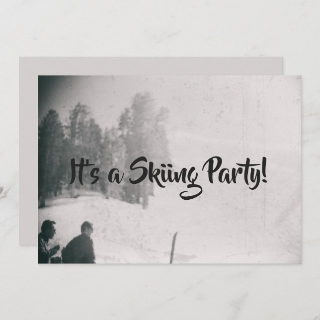 Convite Esqui Ski Slope Party Retro Snow Mountain (Frente/Verso)