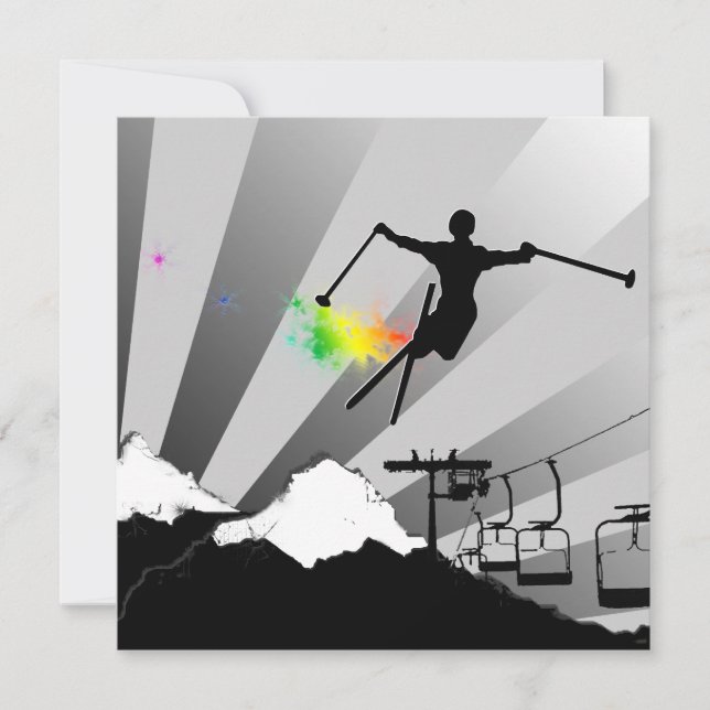 Convite esqui: trilha de pó arco-íris (Frente)